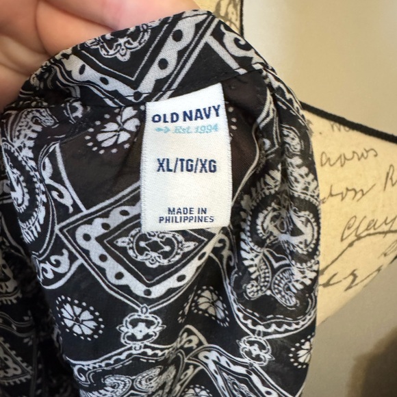 Old Navy Black and White 3/4 Sleeve Relaxed Sheer Womens Blouse Size XL - Picture 5 of 5